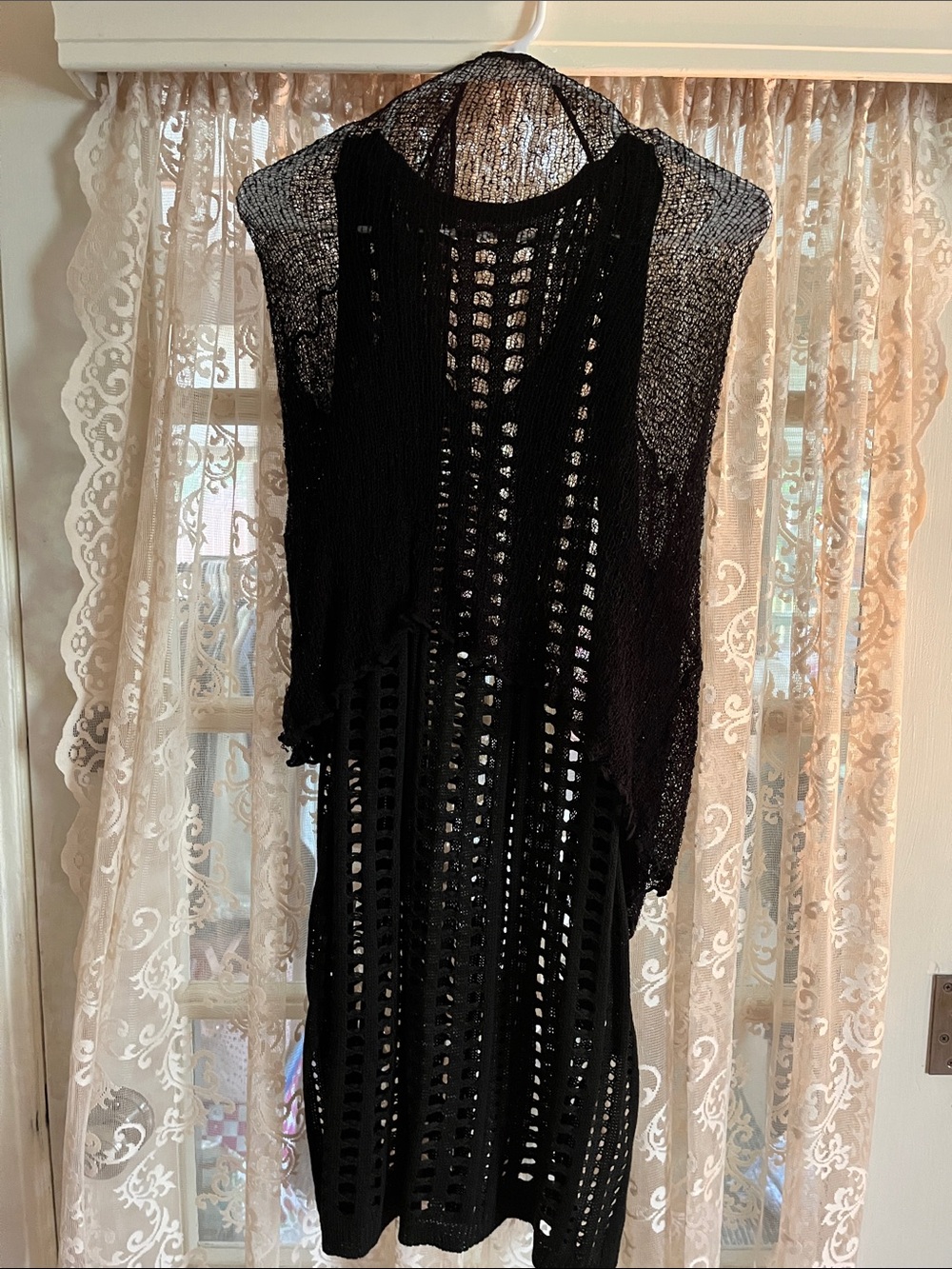 Black Crochet Sleeveless Midi Dress